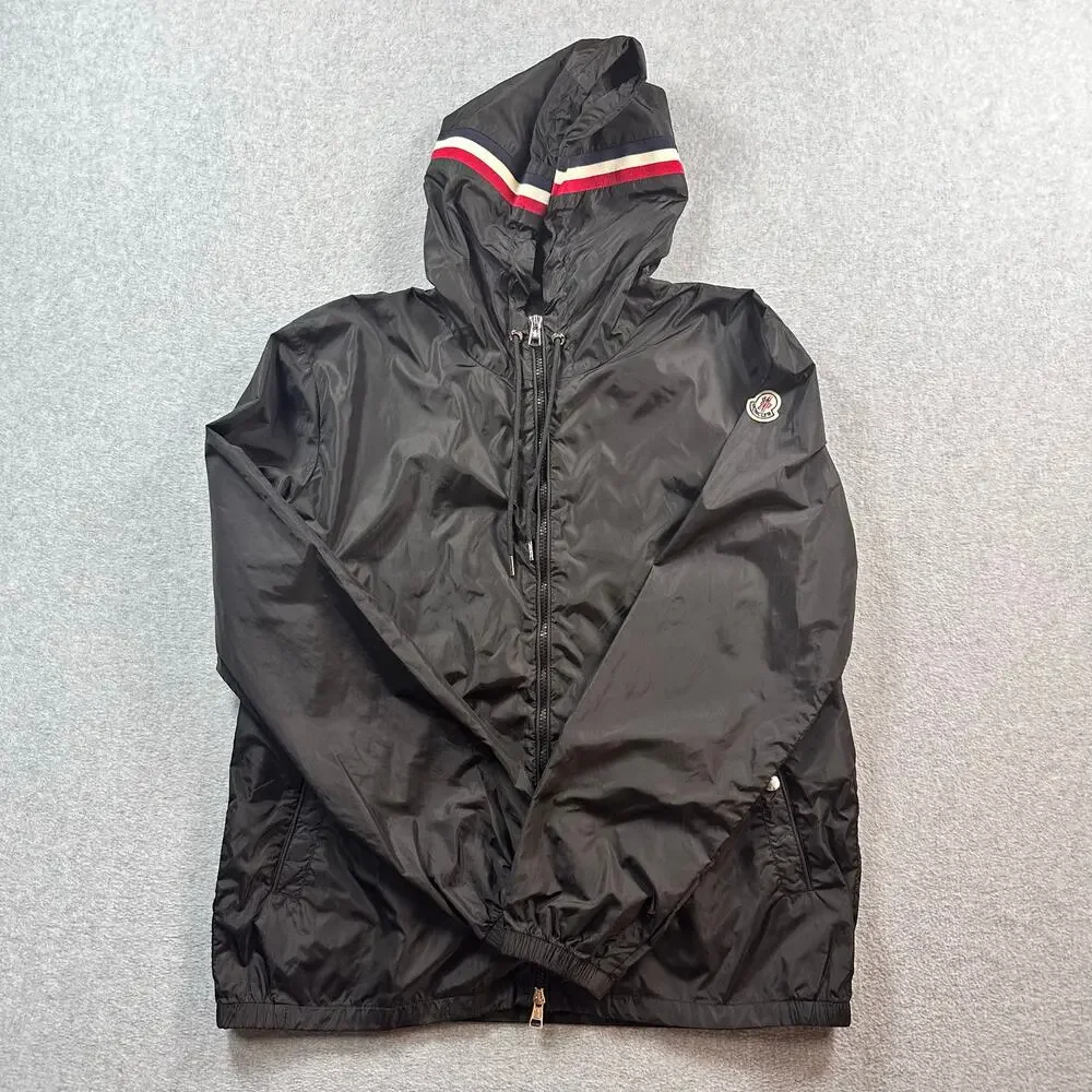 Moncler Grimpeurs Hooded Windbreaker Jacket Black Tricolor Trim Size 3 / Large